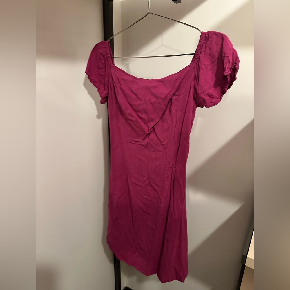 Bebe Pink Puff Sleeve Mini Sundress